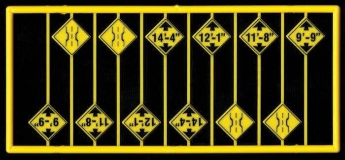 Bridge Clearance Warning Signs -- 12 Signs, HO, Tichy Train Group 8298