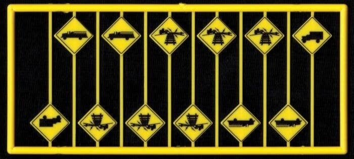 Firehouse and Low Vehicle Warning Signs -- 12 Signs: 6 Low Vehicle Drag, 4 Firehouse, 2 Truck C, HO, Tichy Train Group 8299
