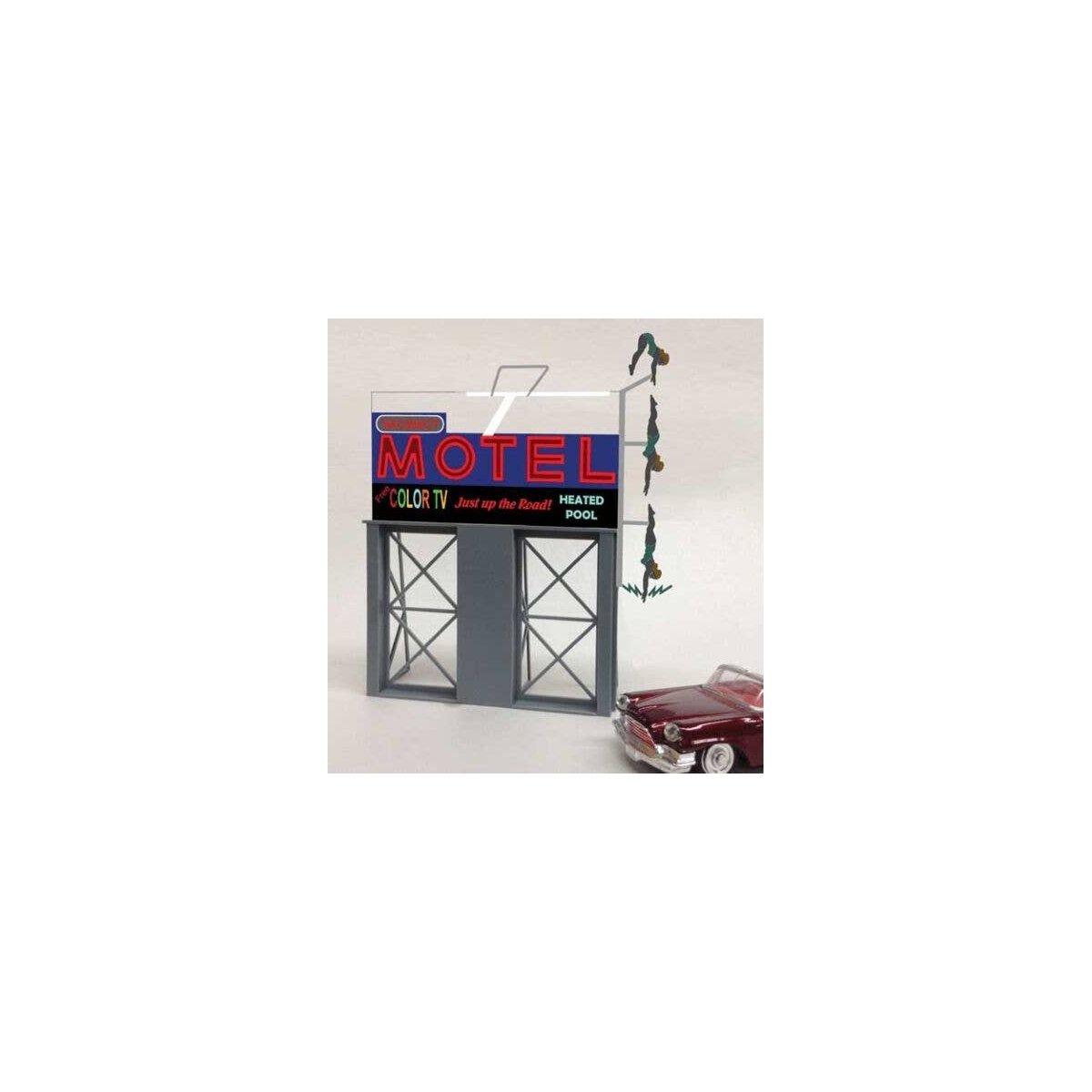 Motel Animated Neon Billboard - Light Works USA -- Large for HO & O Scales 5 x 6′ 12., All Scales, Micro Structures 881651