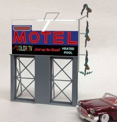 Motel Animated Neon Billboard - Light Works USA -- Large for HO & O Scales 5 x 6′ 12., All Scales, Micro Structures 881651