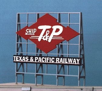 Laser-Cut Wood Billboard - Small for Z, N & HO -- Ship T&P `Texas & Pacific Railway` 1 5/8` Wi, All Scales, Blair Line 1531