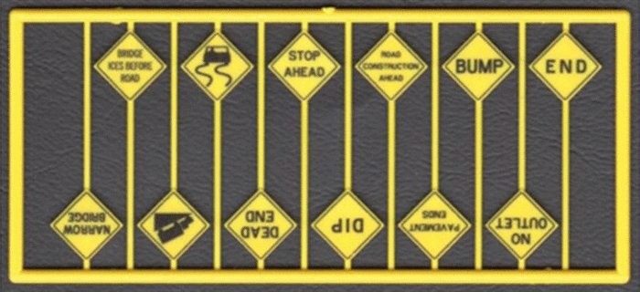 Highway Written Warning Signs -- Yellow w/Black Print 12 Different Signs, HO, Tichy Train Group 8256