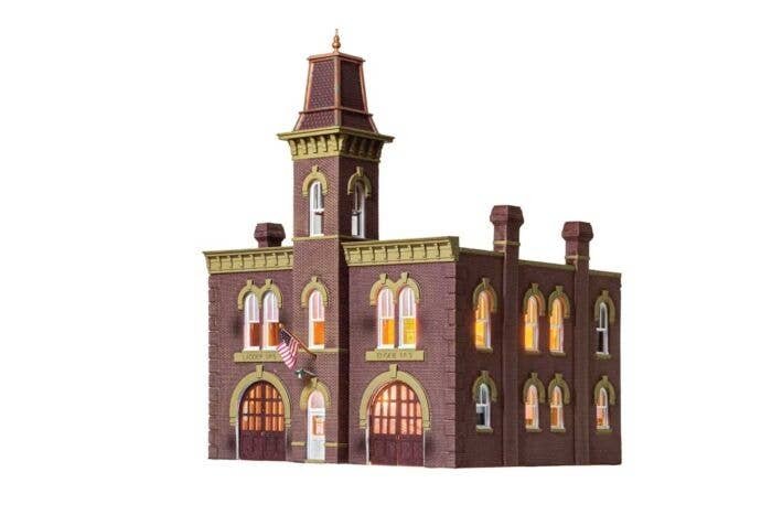 Firehouse - Built-&-Ready Landmark Structures(R) -- Assembled - 6-21/32 x 5-7/8′ 16.9 x 14.9cm, HO, Woodland Scenics 5034