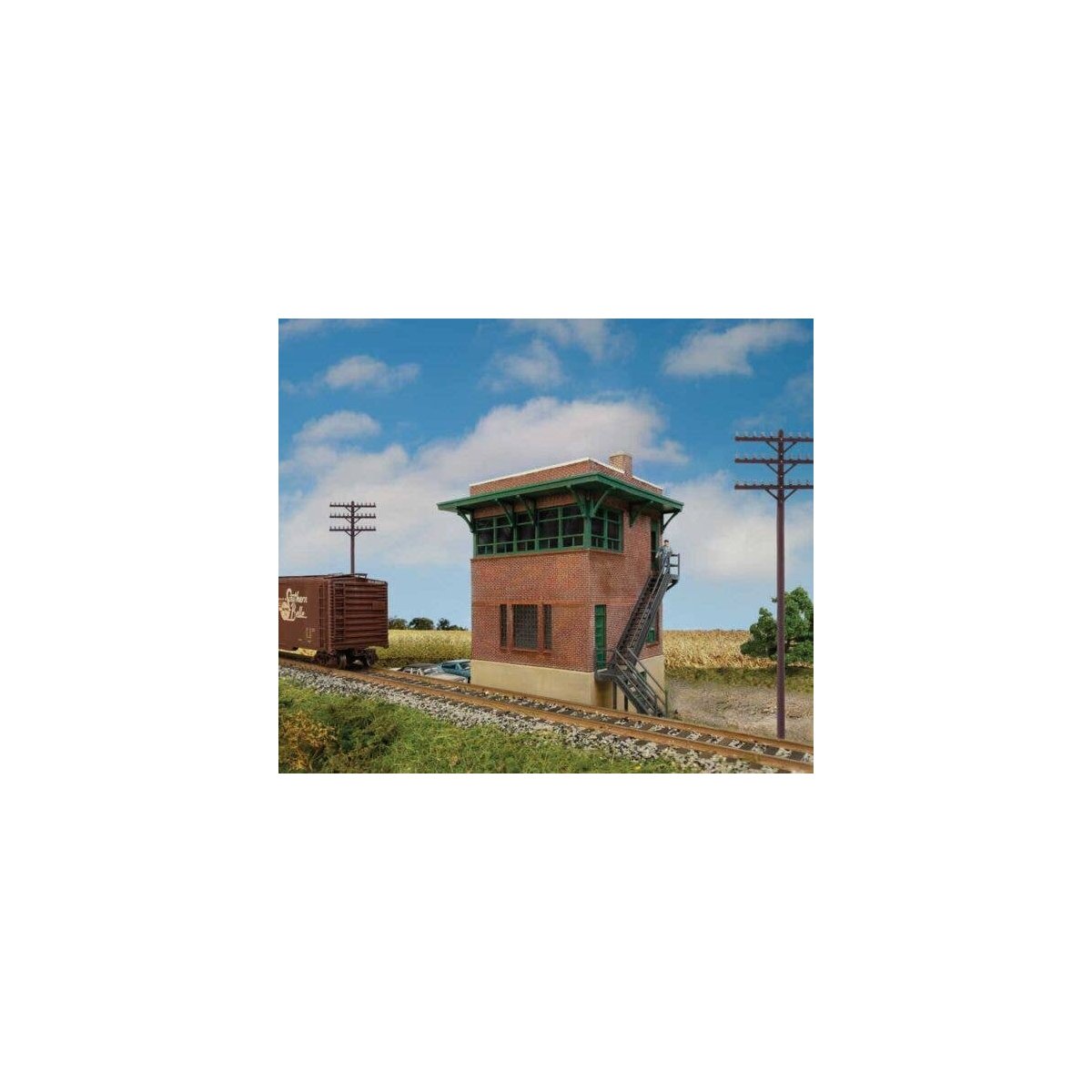 Pennsylvania Railroad Brick Interlocking Tower w/Flat Roof -- Kit - 5-1/4 x 3-1/8 x 5-5/8′ , HO, Walthers Cornerstone 3554