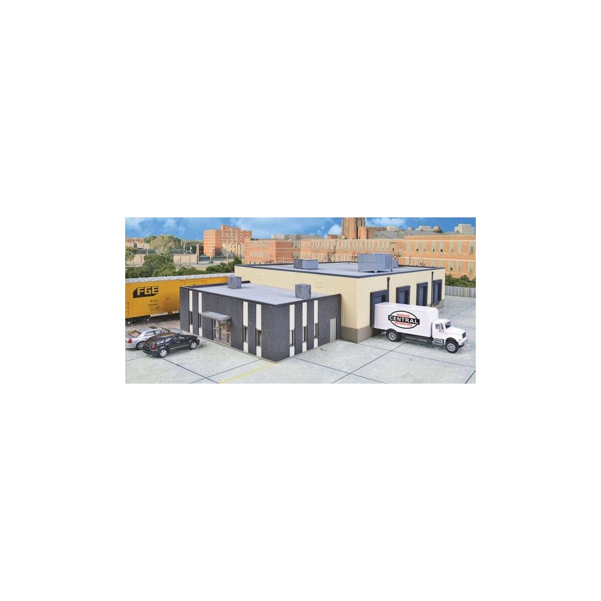 Central Beverage Distributors with Office Annex -- Kit - 15-15/16 x 8 x 4′ 40.4 x 20.3 x 10, HO, Walthers Cornerstone 4042