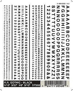 Dry Transfer Alphabet & Number Sets -- Railroad Gothic Type Face (black), ALL, Woodland Scenics 508