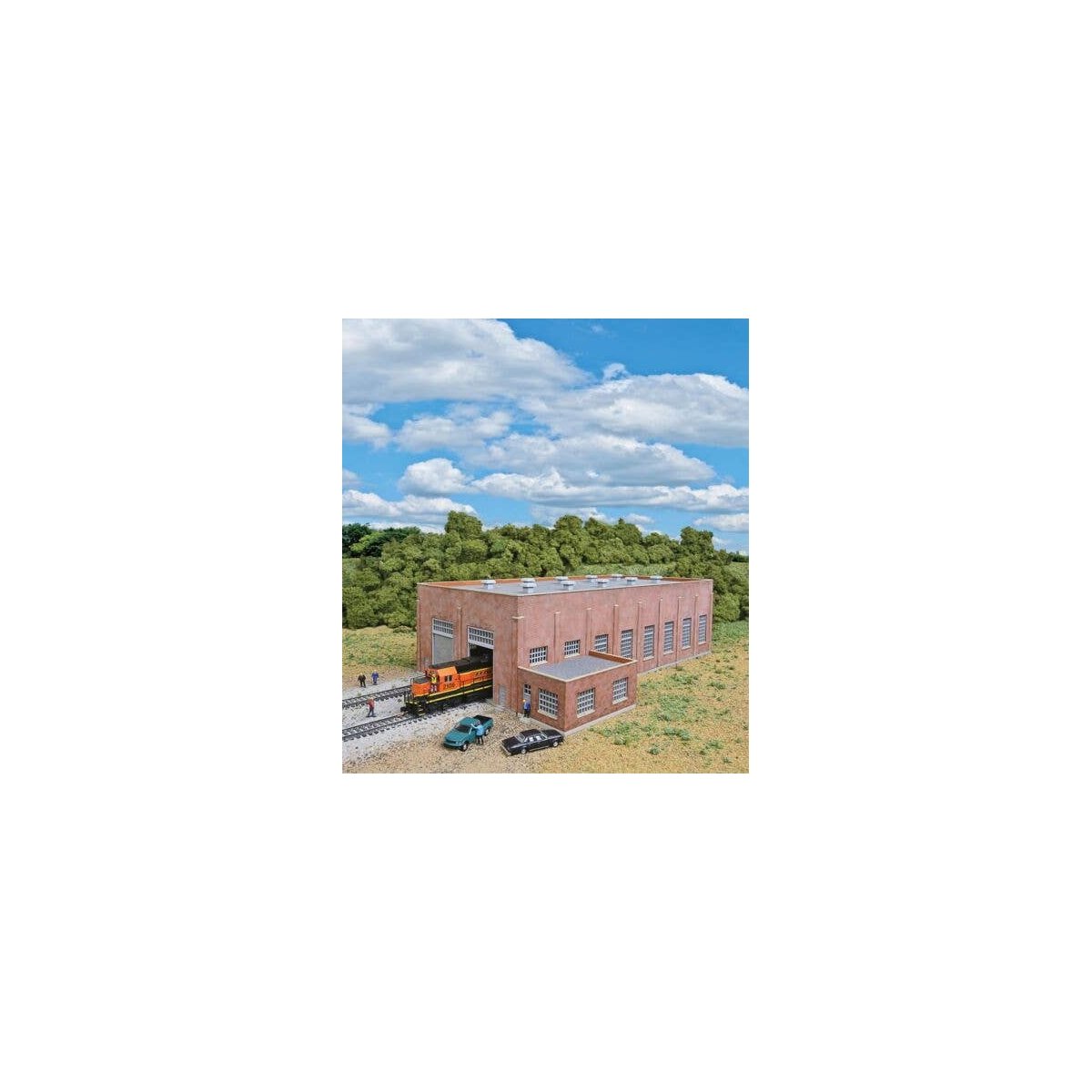 Two-Stall 130` Brick Diesel House -- Kit - 10-3/4 x 6-3/4 x 3-1/4` 27.3 x 17.1 x 8.2cm, N, Walthers Cornerstone 3266
