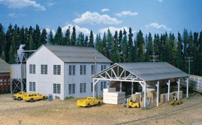 Planing Mill and Shed -- Kit - Mill: 6 x 8` 15.2 x 20.3cm Shed: 6 x 9` 15.2 x 22.9cm, HO, Walthers Cornerstone 3059