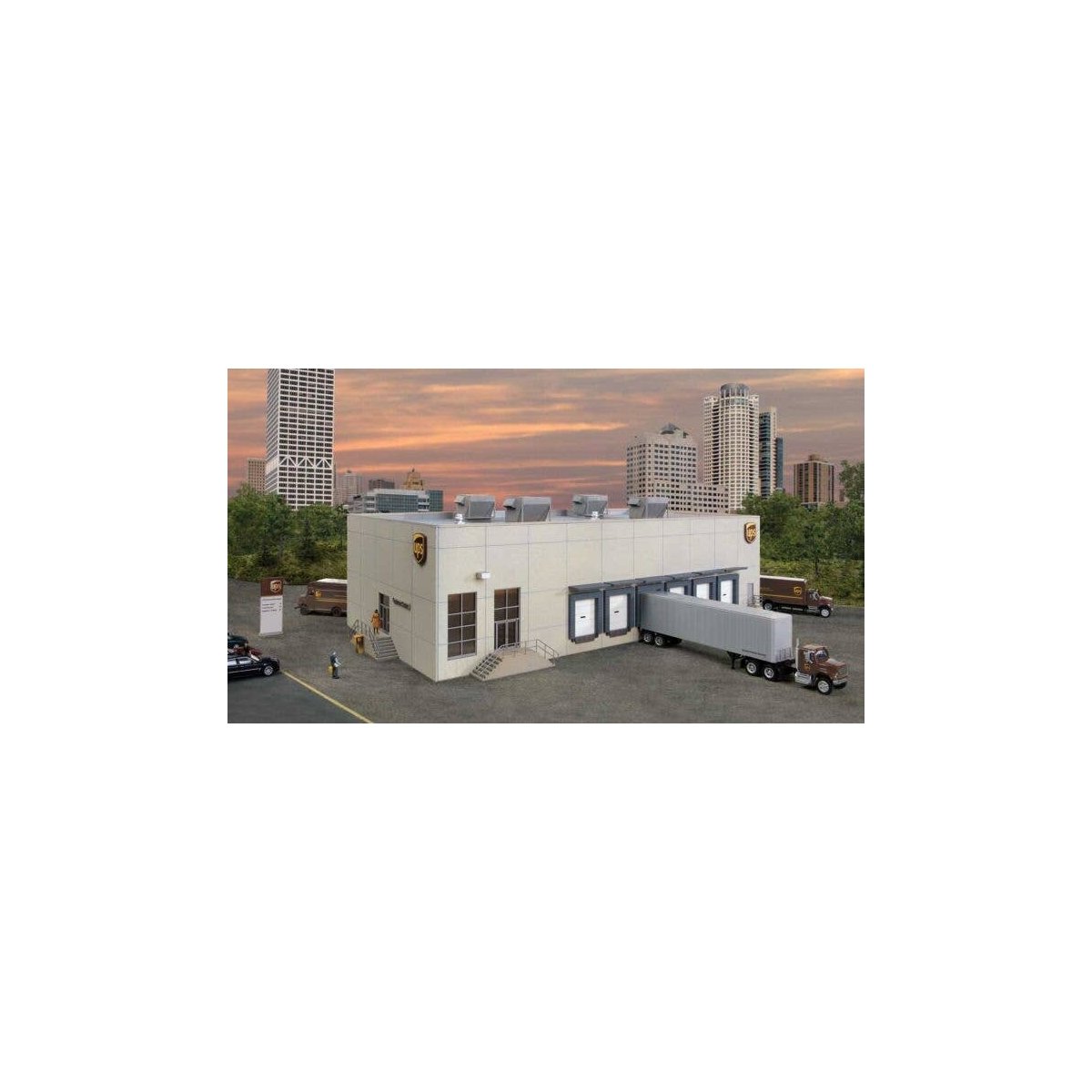 UPS(R) Hub with Customer Center -- Kit - 17-13/16 x 9-1/4 x 5-1/4′ 45.2 x 23.4 x 13.3cm, HO, Walthers Cornerstone 4110