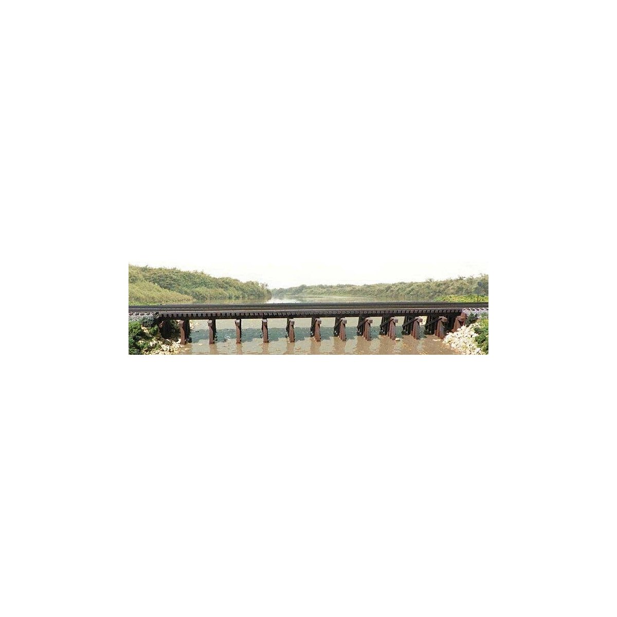 Wood Estuary Railroad Trestle -- Laser-Cut Wood Kit - 14 x 90 Scale Feet, HO, B.T.S. 27144