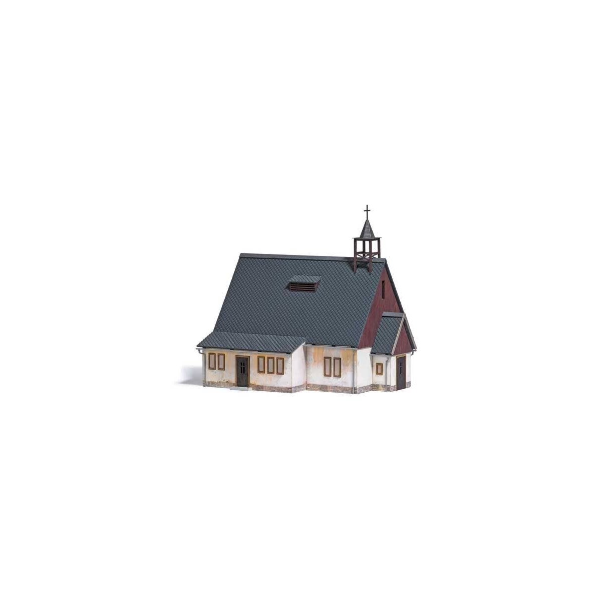 Weathered Chapel -- Laser-Cut Kit - 5-7/8 x 4-7/16 x 5-9/16′ 15 x 11.2 x 14.2cm, HO, Busch Gmbh & Co Kg 1941