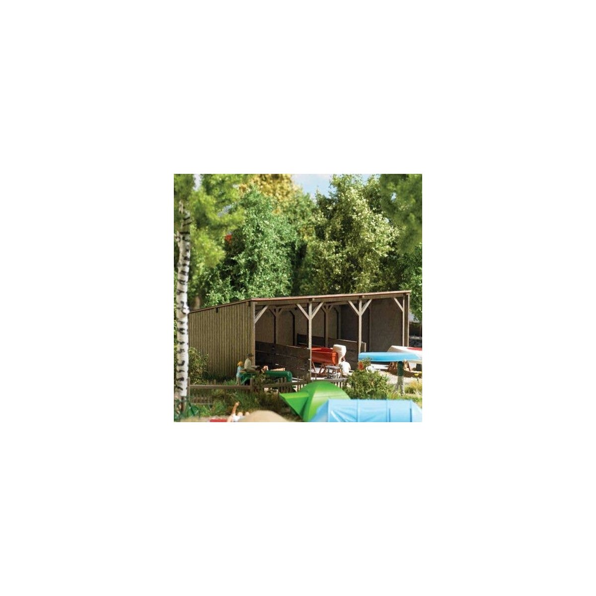 Wood Shelter -- Laser-Cut Wood Kit - 12.3 x 6.5 x 4.6cm, HO, Busch Gmbh & Co Kg 1899