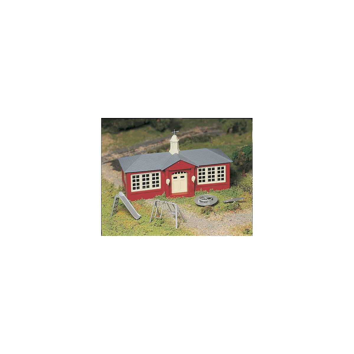 Plasticville U.S.A.(R) Classic Kits -- School House with Playground Equipment, O, Bachmann Industries 45611