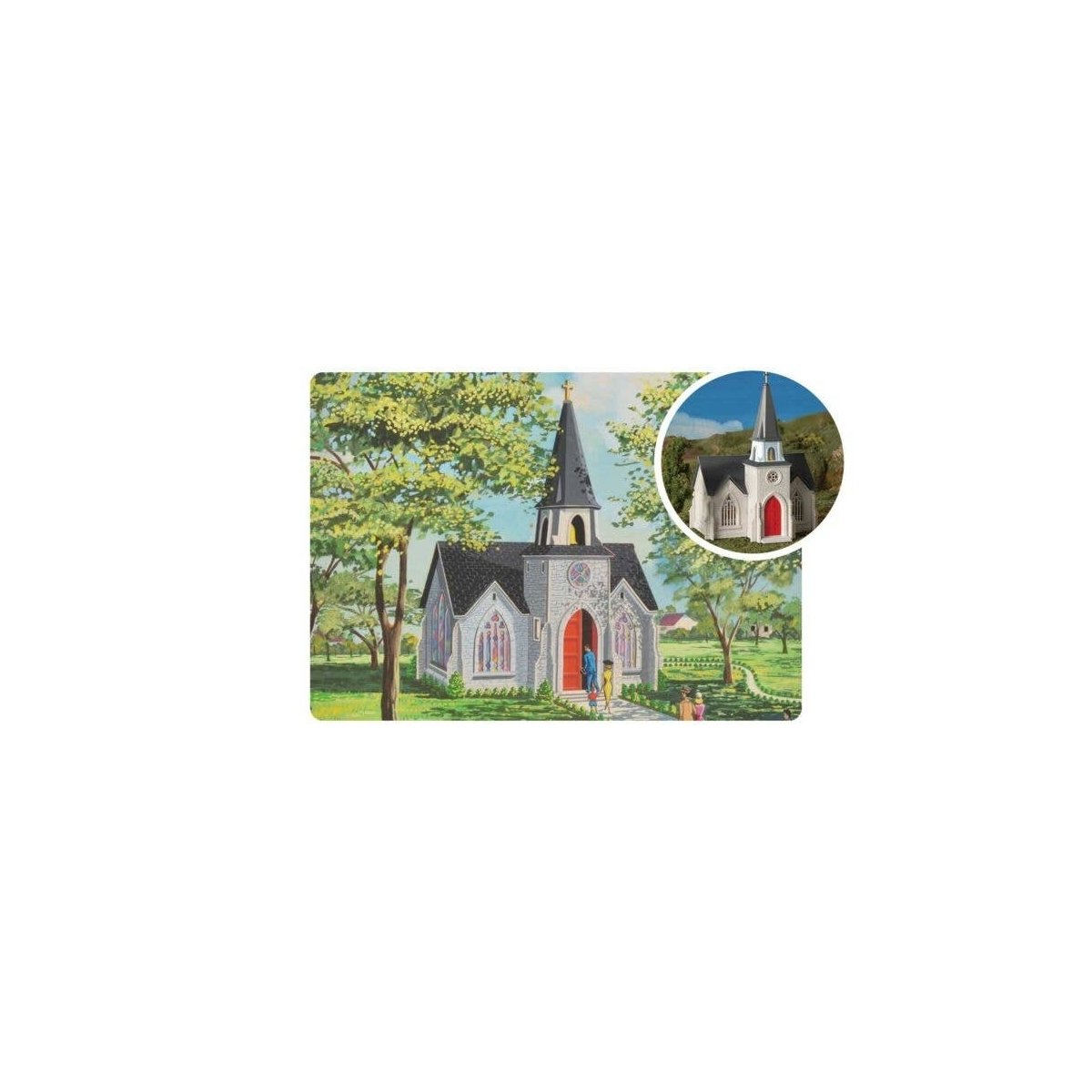 75th Anniversary Cathedral - Plasticville U.S.A.(R) -- Kit - 75th Anniversary Packaging, HO, Bachmann Industries 45195