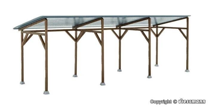 Wood Carport Shelter -- Kit - 19.3 x 6.5 x 6.8cm, HO, Kibri 38349