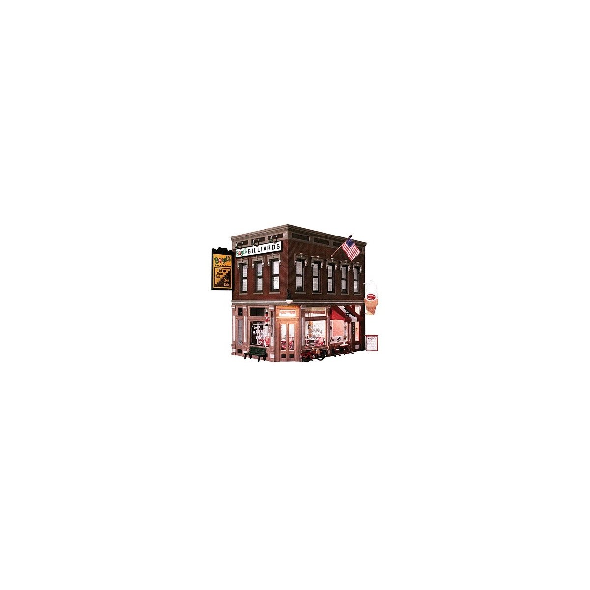 Corner Emporium - Built-&-Ready Landmark Structures(R) -- Assembled - 11-3/4 x 10′ 29.8 x 25.4cm, O, Woodland Scenics 5844
