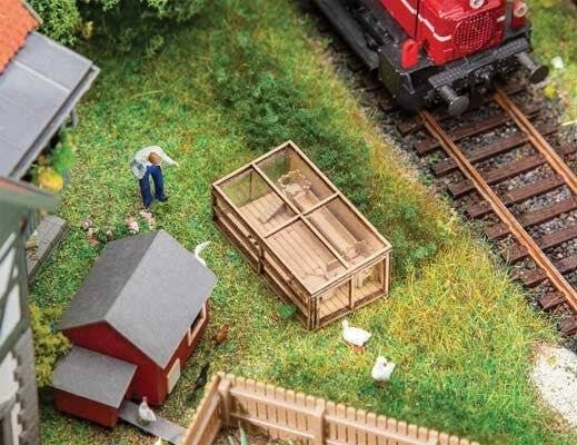 Small Animal Enclosure -- Laser-Cut Wood Kit - 1-7/16 x 13/16 x 1/2′ 3.7 x 2 x 1.3cm, HO, Faller Gmbh 180312