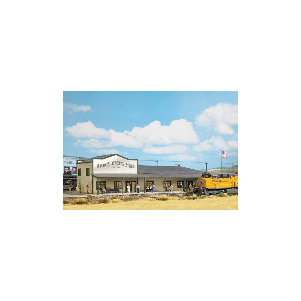 North American-Style Wood Train Station -- Laser-Cut Wood Kit - 13-11/16 x 6-1/16 x 3-9/16′ 3, HO, Busch Gmbh & Co Kg 9721