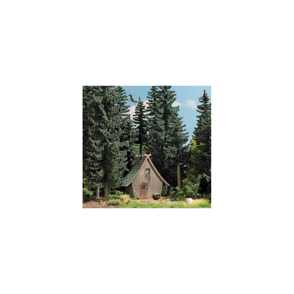 Witch`s Cottage with Flying Witch -- Laser-Cut Wood Kit - 2-1/2 x 2 x 2-11/16` 6.4 x 5.2 x 6., HO, Busch Gmbh & Co Kg 1679