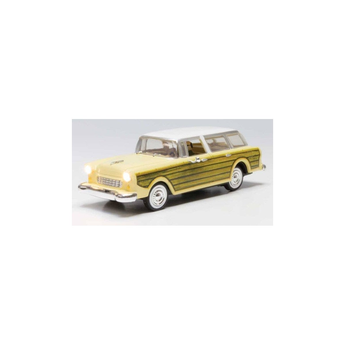Station Wagon - Just Plug(R) Lighted Vehicle -- Yellow with Wood Sides, O, Woodland Scenics 5979
