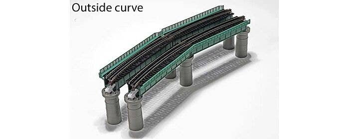 Single-Track Curved Deck-Girder Bridge 4-Pack, Code 80 Track - Unitrack -- 19′ 481mm Radius, 60 Deg, N, Kato USA Inc 20824