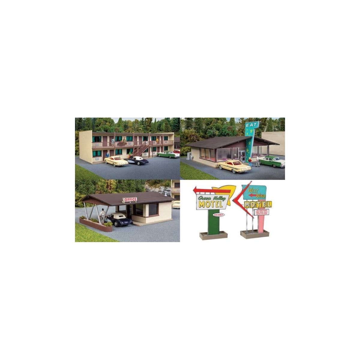 Vintage Motor Hotel with Office and Restaurant -- Kit, HO, Walthers Cornerstone 3487