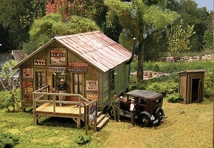 Sam`s Roadhouse w/Outhouse -- Kit - Main Building: 2-13/16 x 4-1/2` 7.1 x 11.4cm, HO, Blair Line 2003