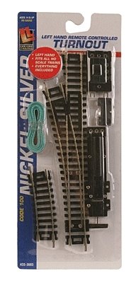 Remote-Controlled 18′ Radius Turnout - Code 100 - Nickel Silver -- Left Hand, HO, Life-Like Products 3003