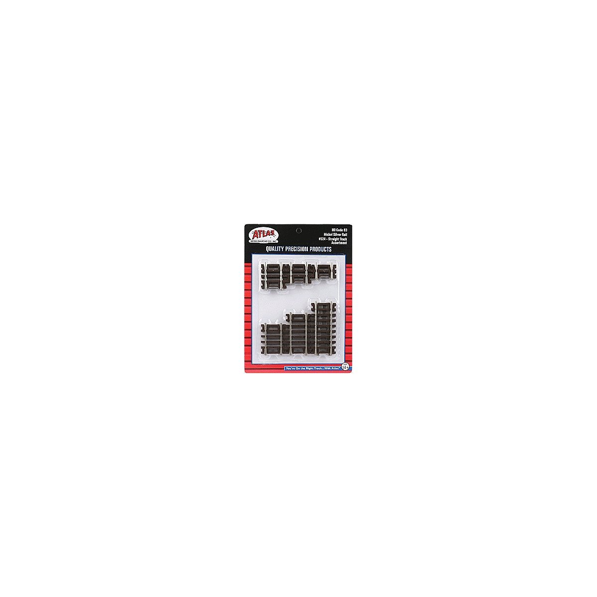 Code 83 Snap Track - Straight Sections -- 10-Piece Assortment - 2 Each: 3/4`, 1`, 1-1/4`,, HO, Atlas Model Railroad Co. 524