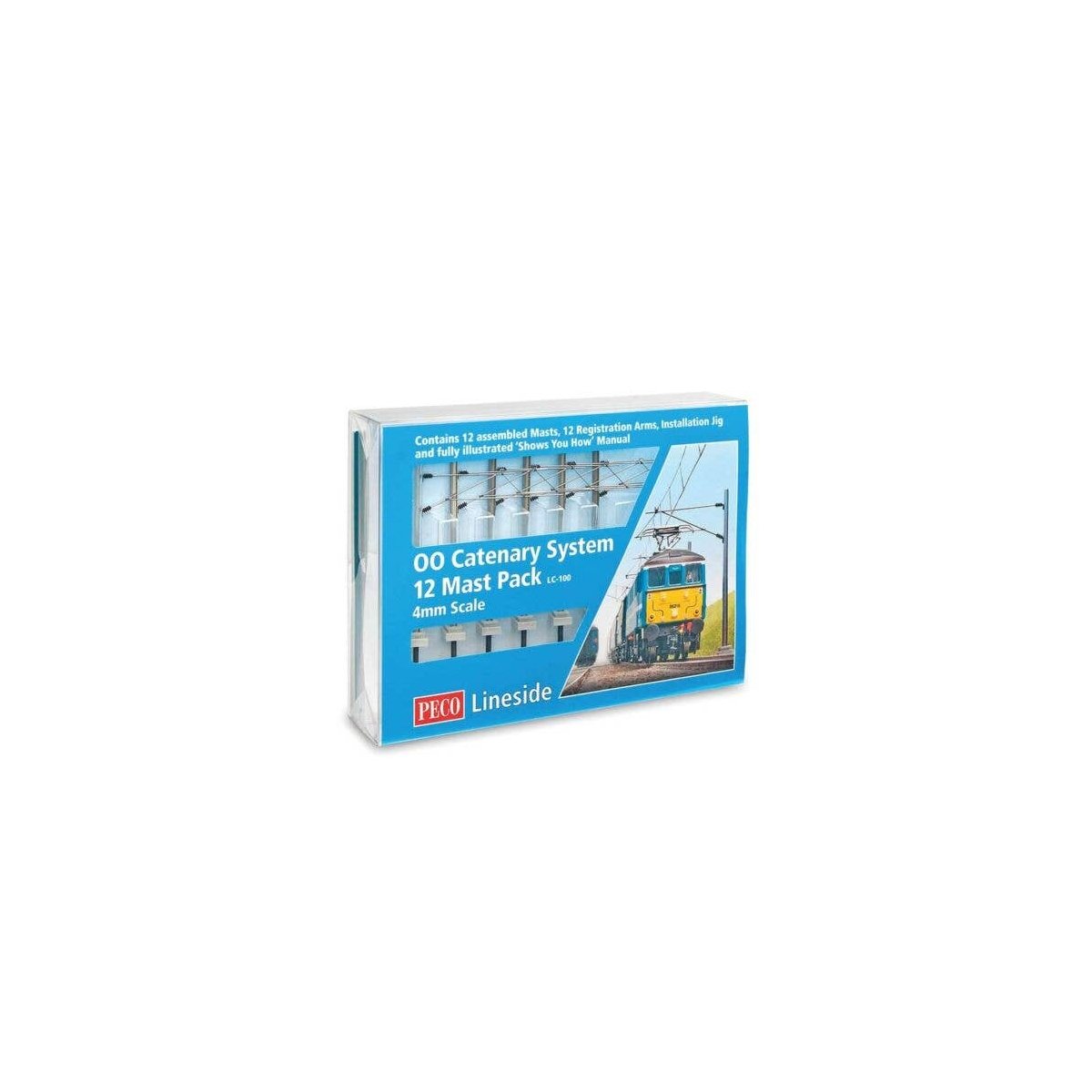 Catenary System Startup Pack -- 12 Each Masts, Registration Arms, Installation Jig & Guidebook, HO, Peco LC100