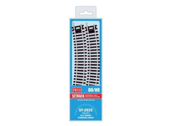 Code 100 Nickel Silver Standard 22.5 Degree Curved Section - Setrack -- 17-1/4′ 43.8cm (2nd) Radius pkg(8, HO, Peco ST2025