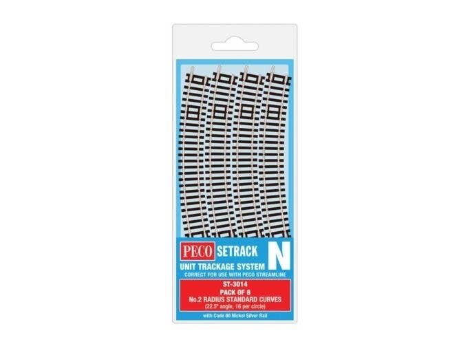 Code 80 Standard Curve - Setrack -- Radius 2 - 263.5mm, 22.5 Degree pkg(8), N, Peco ST3014