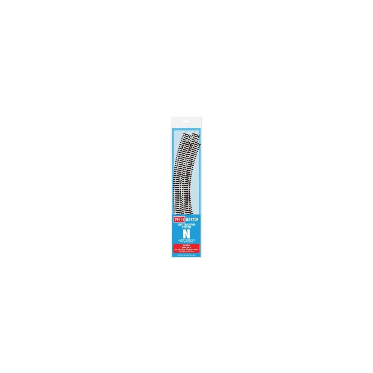 Code 80 Double Curve - Setrack -- Radius 2 - 263.5mm, 45 Degree pkg(4), N, Peco ST3015