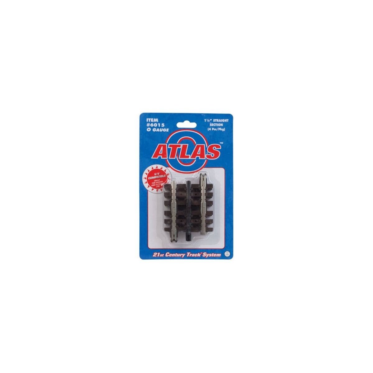 21st Century Track System(TM) Nickel Silver Rail w/Brown Ties - 3-Rail -- Straight - 1-1/4′ 3.2cm pkg(4), O, Atlas O 6015