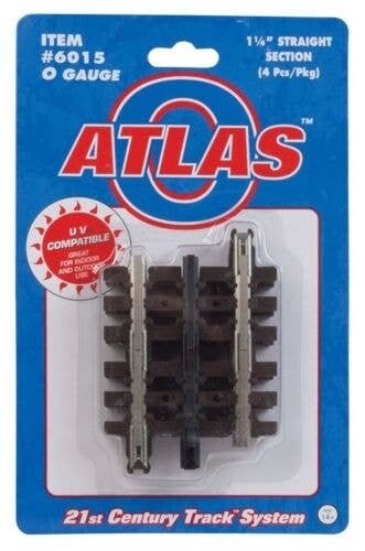 21st Century Track System(TM) Nickel Silver Rail w/Brown Ties - 3-Rail -- Straight - 1-1/4′ 3.2cm pkg(4), O, Atlas O 6015
