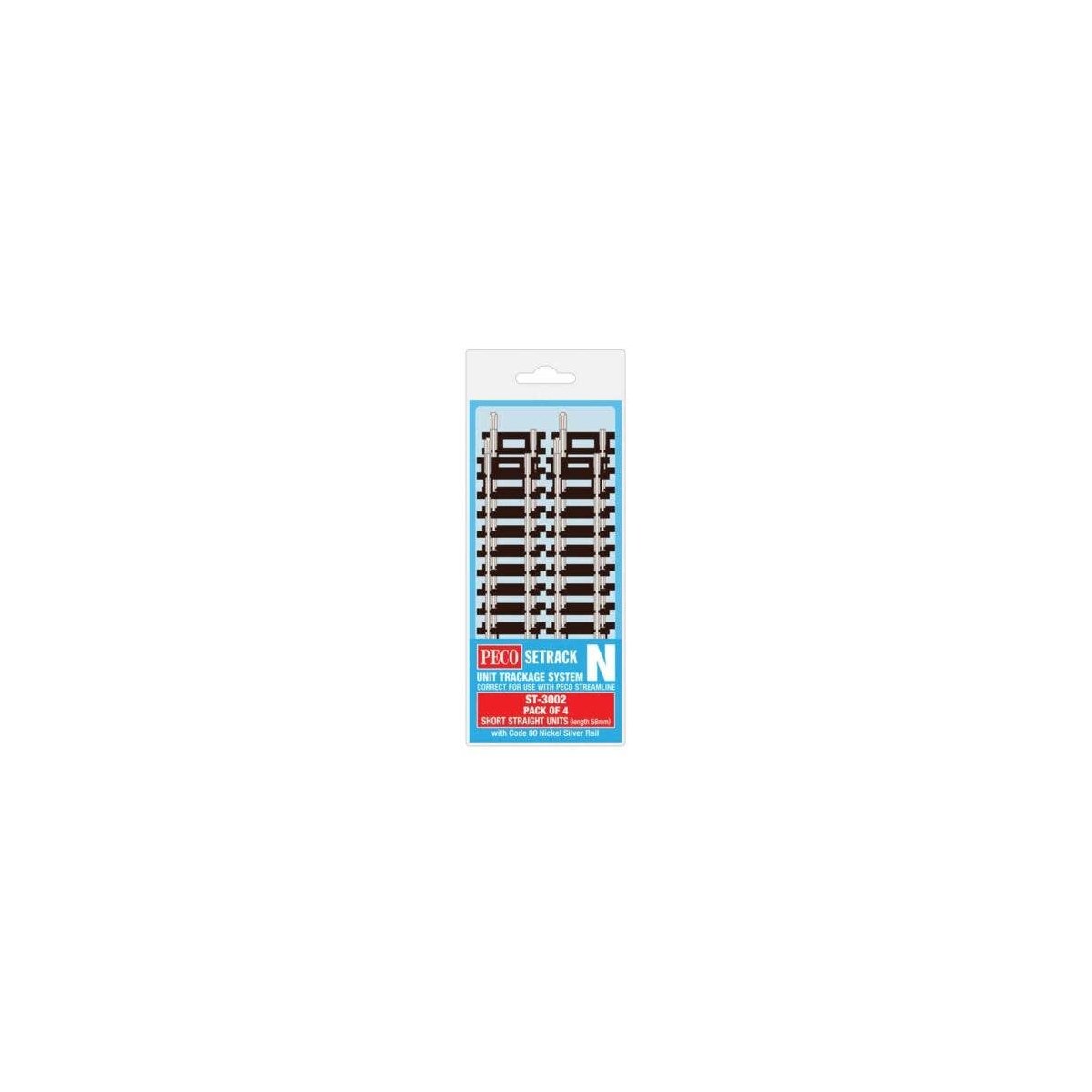 Code 80 Short Straight - Setrack -- 58mm pkg(4), N, Peco ST3002