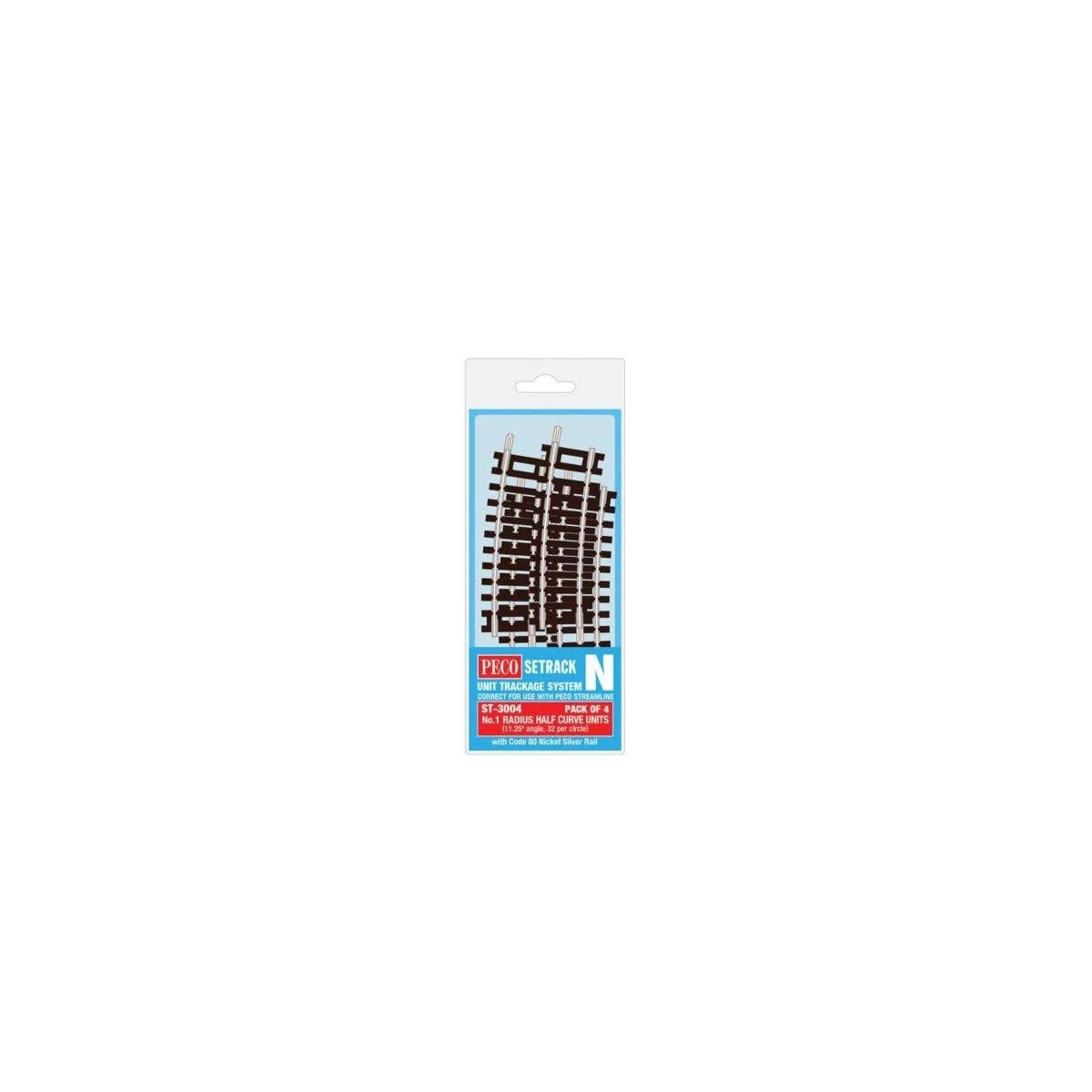 Code 80 1/2 Standard Curve - Setrack -- Radius 1 - 228mm, 11.25 Degree pkg(4), N, Peco ST3004