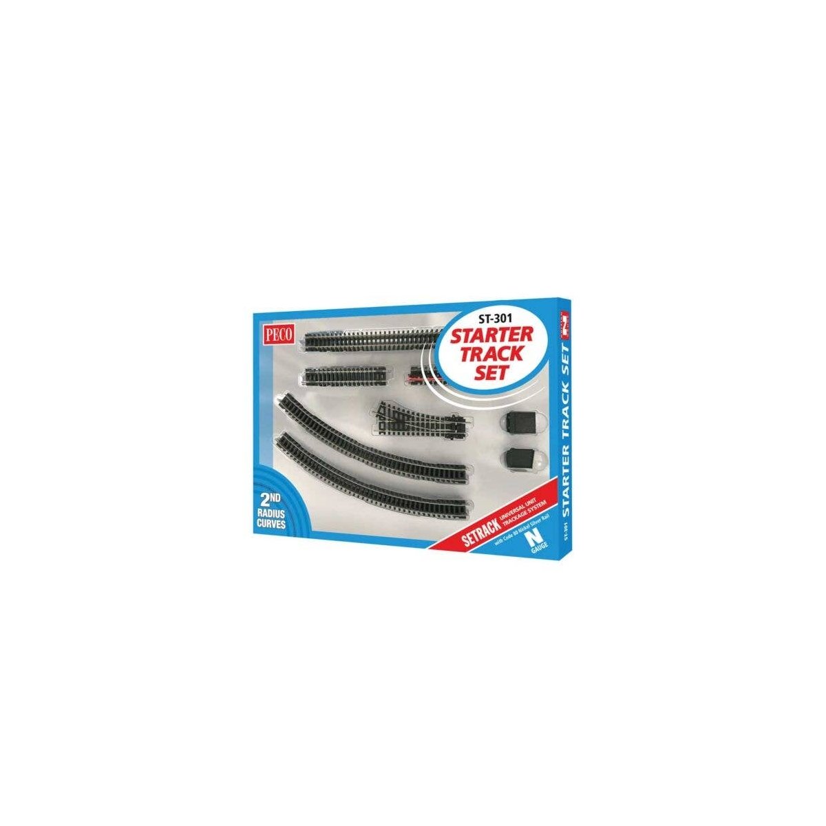 Code 80 Starter Track Set - Setrack -- Oval with 9′ 22.8cm Radius Curves, Planbook, N, Peco ST300