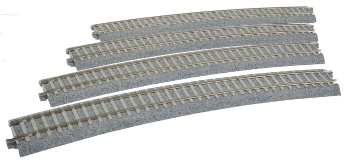 Superelevated Curve Track w/Concrete Ties - Unitrack -- 28-3/4′ 730mm Radius, 22.5 Degree Sections , HO, Kato USA Inc 2241