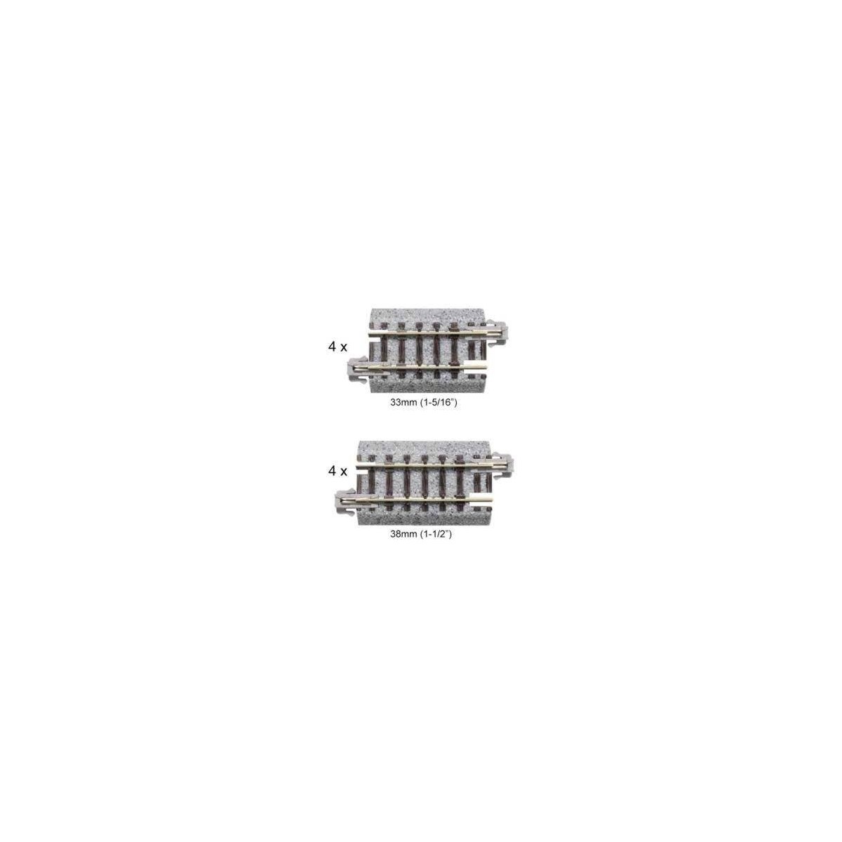 Track Assortment Set B - Unitrack -- 4 Each: 1-1/2` 38mm and 1-5/16` 33mm Straight Sections, N, Kato USA Inc 20092