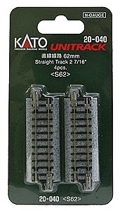 Straight Roadbed Track Section - Unitrack -- 2-7/16′ 62mm pkg(4), N, Kato USA Inc 20040