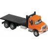 International(R) 7600 3-Axle Flatbed Truck - Assembled -- Orange Cab, Black Flatbed, HO, Walthers SceneMaster 11651