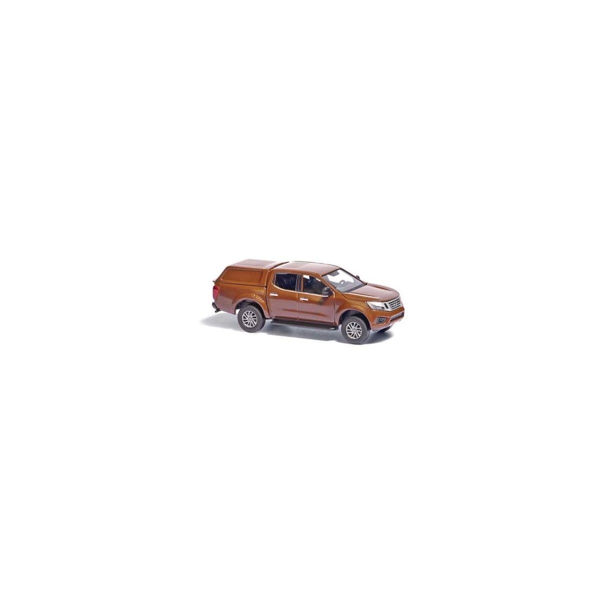 2015 Nissan Navara/Frontier Crew-Cab Pickup Truck with Cap - Assembled -- Brown, HO, Busch Gmbh & Co Kg 53706