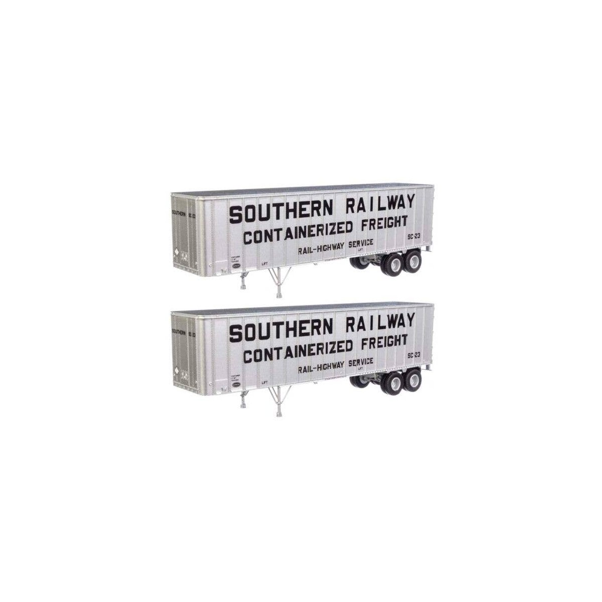 Flexi-Van 40′ Trailer 2-Pack - Assembled -- Southern Railway (Containerized Freight end door, HO, Walthers SceneMaster 2614