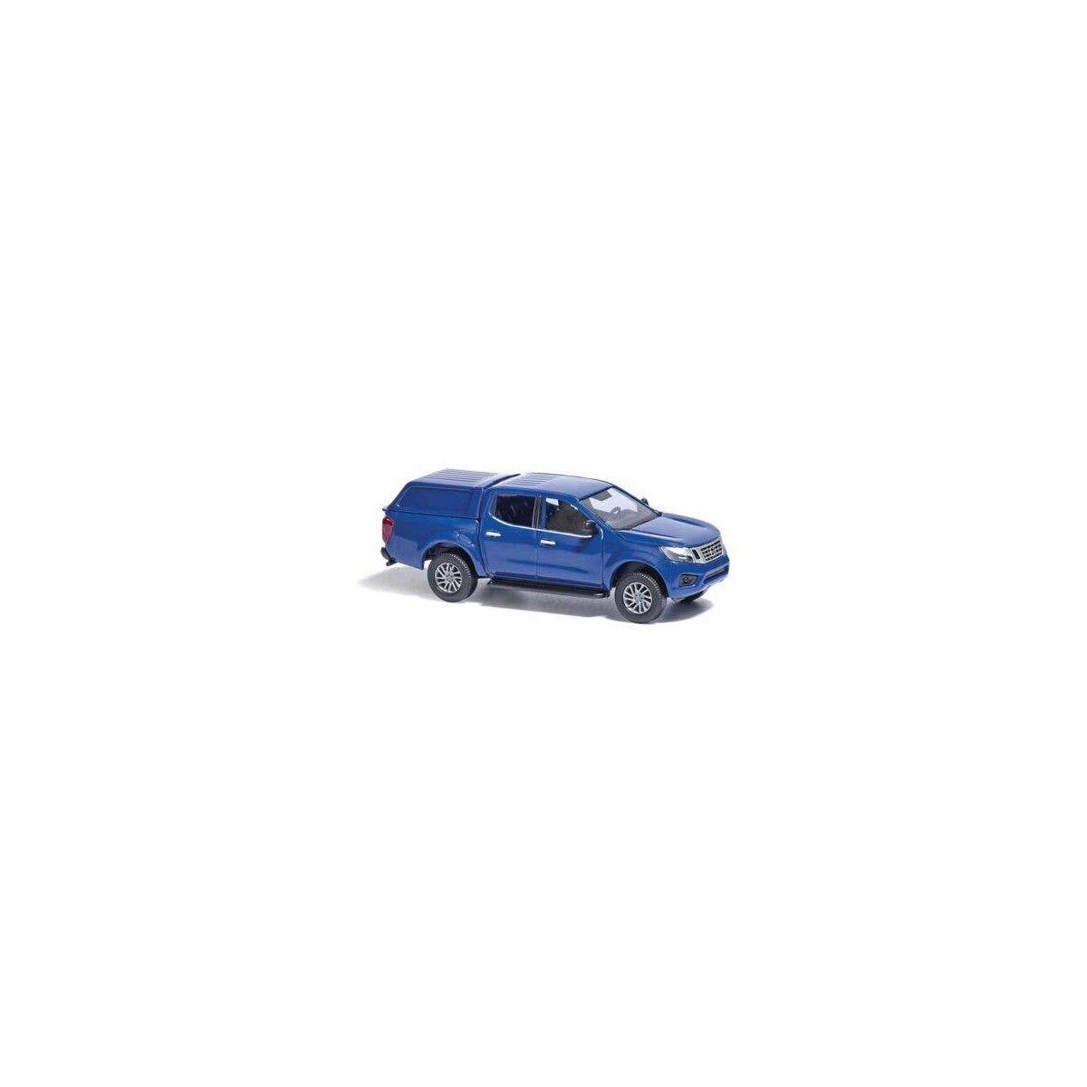 2015 Nissan Navara/Frontier Crew-Cab Pickup Truck with Cap - Assembled -- Blue, HO, Busch Gmbh & Co Kg 53705