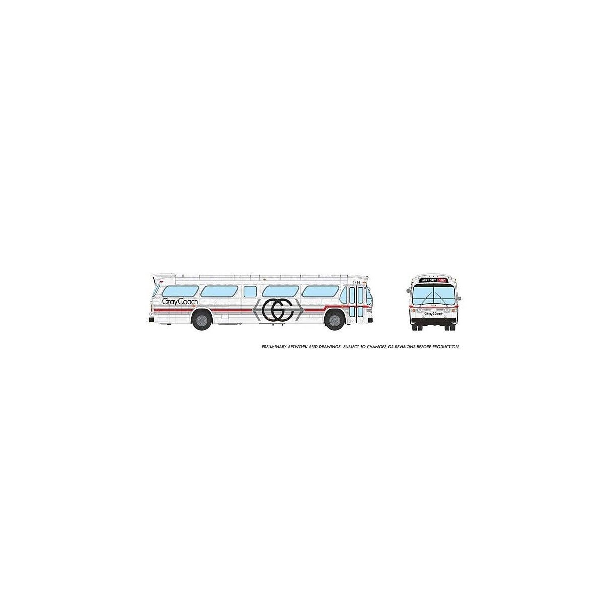 Mid-1960s - 1980s Suburban New Look Bus - Lighted - Assembled -- Gray Coach 1414 (white, gray, HO, Rapido Trains Inc 753116