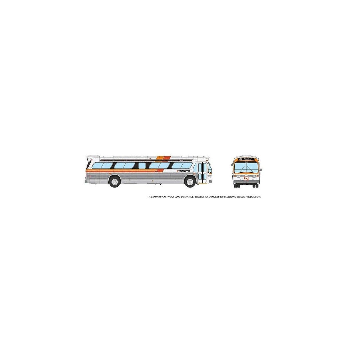Mid-1960s - 1980s Suburban New Look Bus - Lighted - Assembled -- SEMTA Detroit Area 1521 (sil, HO, Rapido Trains Inc 753131
