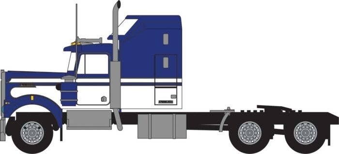 1970s Kenworth W900 Seminole Tractor w/60′ VIT Aerodyne Sleeper Cab- Assemb -- Blue, White, N, Trainworx Inc 49044