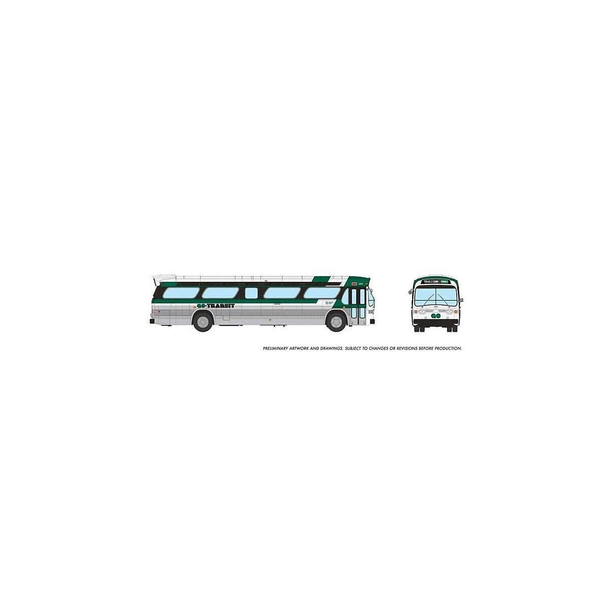 Mid-1960s - 1980s Suburban New Look Bus - Lighted - Assembled -- GO Transit 1050 (Late, green, HO, Rapido Trains Inc 753111