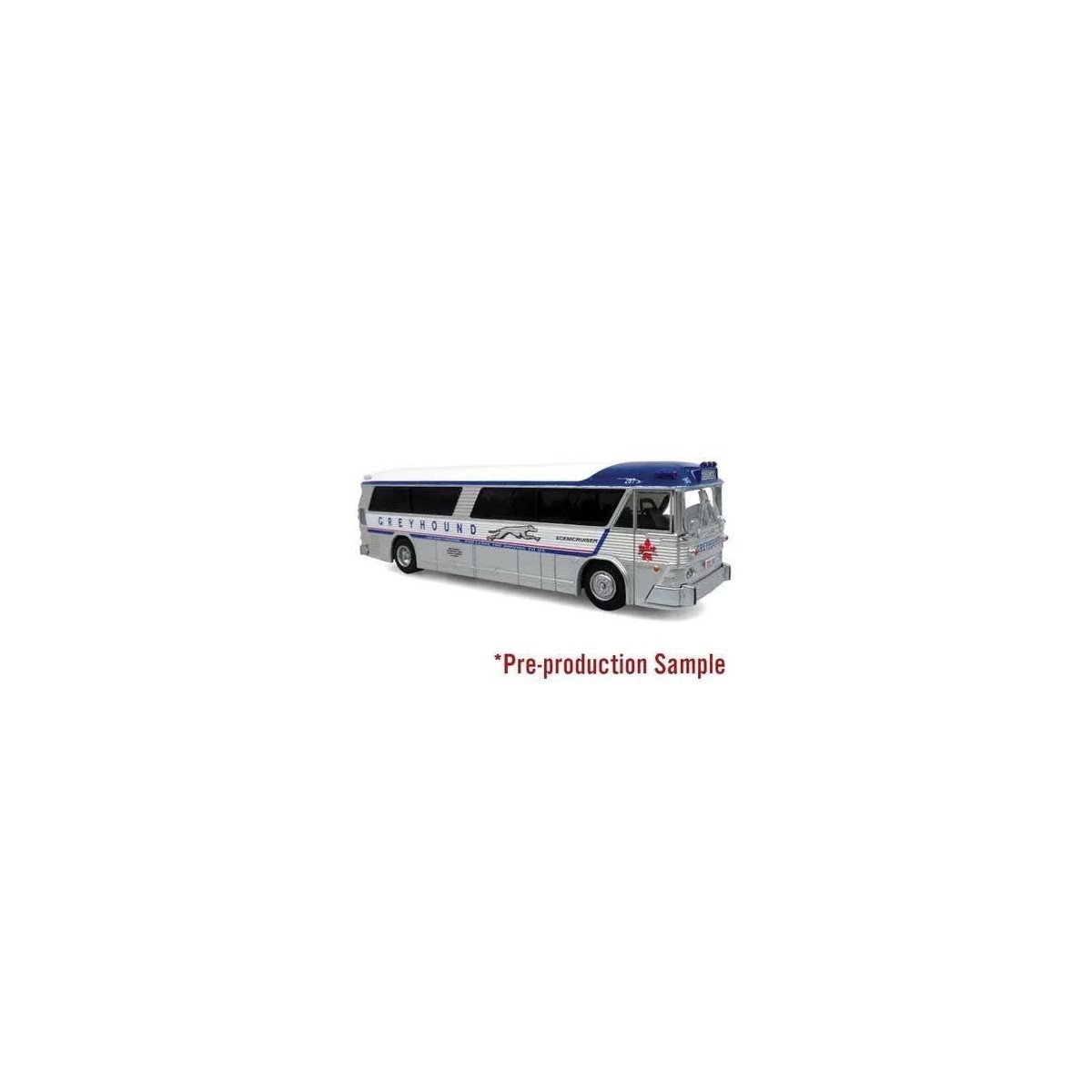 1964 MCI MC-5A Coach Bus - Assembled -- Greyhound Canada (silver, white, blue, yellow), HO, Iconic Replicas 870629